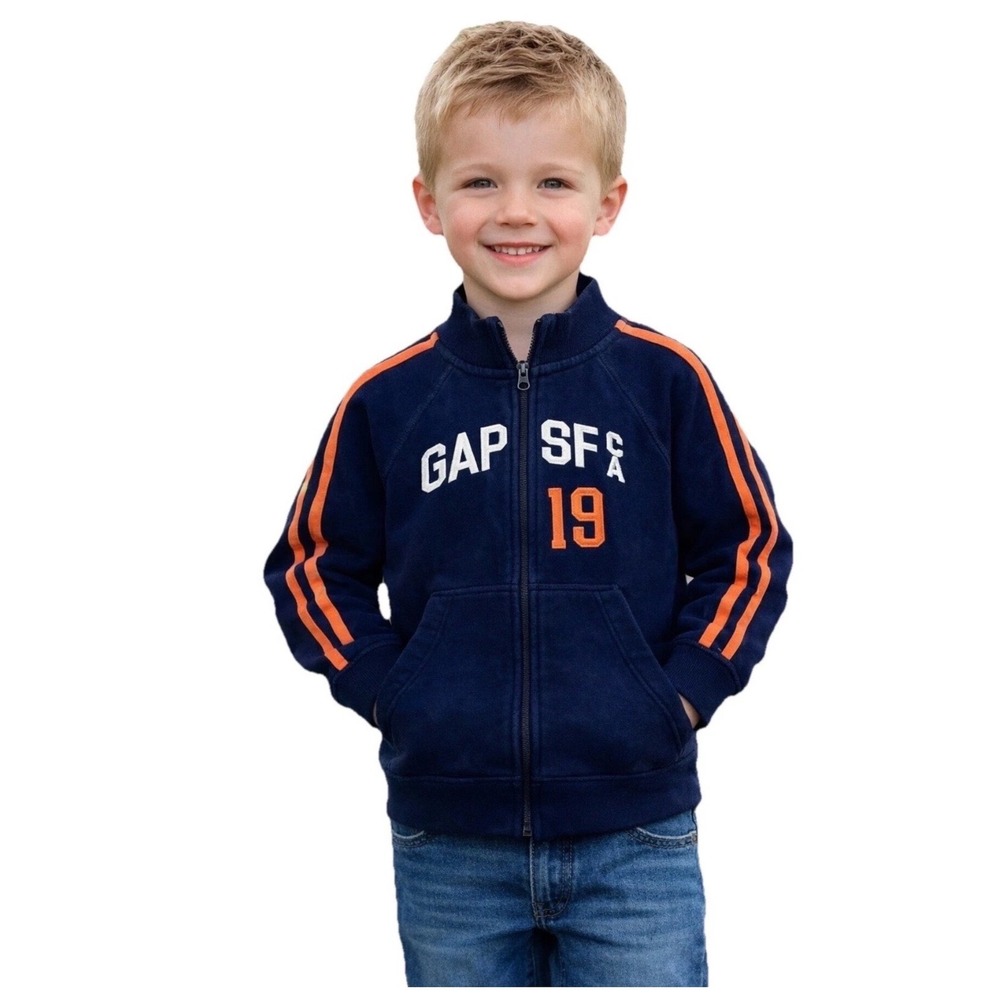 Gap Kids Bomber Jacket Boys Small 6-7 Navy Orange Full Zip Sweatshirt